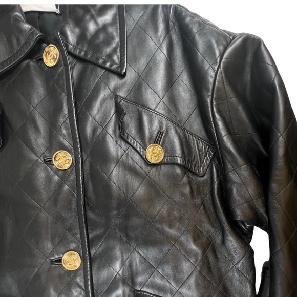 CHANEL VINTAGE BLACK LEATHER SWING COAT (FR44 | LARGE) - Picture 5 of 10